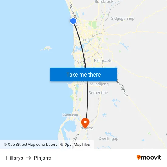 Hillarys to Pinjarra map