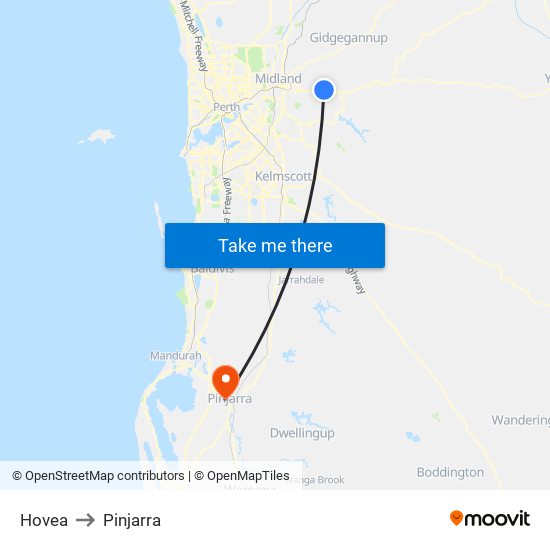 Hovea to Pinjarra map