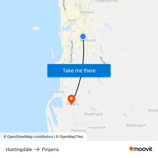 Huntingdale to Pinjarra map