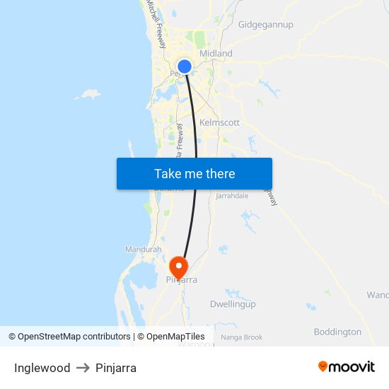 Inglewood to Pinjarra map