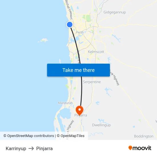 Karrinyup to Pinjarra map