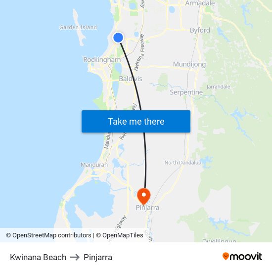Kwinana Beach to Pinjarra map