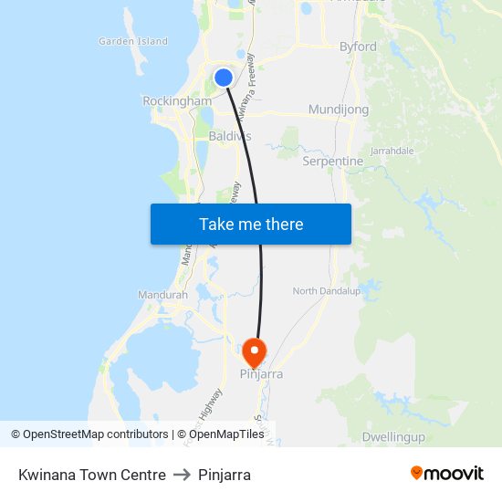 Kwinana Town Centre to Pinjarra map