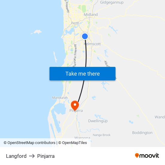 Langford to Pinjarra map