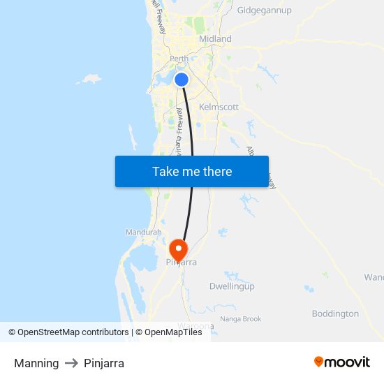 Manning to Pinjarra map