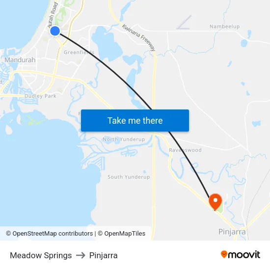 Meadow Springs to Pinjarra map