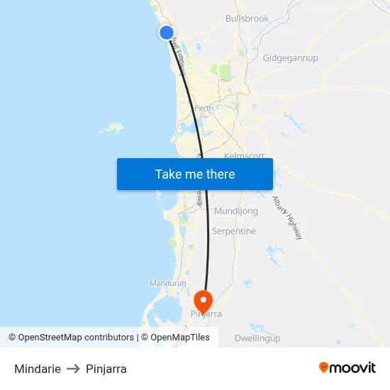 Mindarie to Pinjarra map