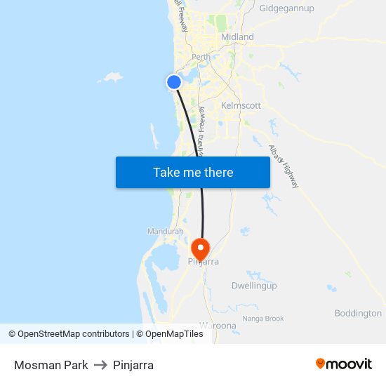 Mosman Park to Pinjarra map