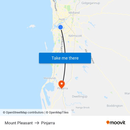 Mount Pleasant to Pinjarra map