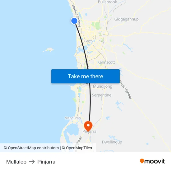 Mullaloo to Pinjarra map
