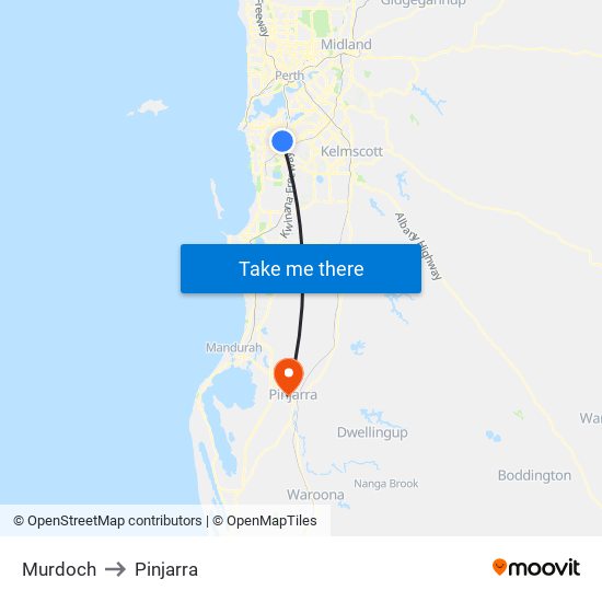 Murdoch to Pinjarra map