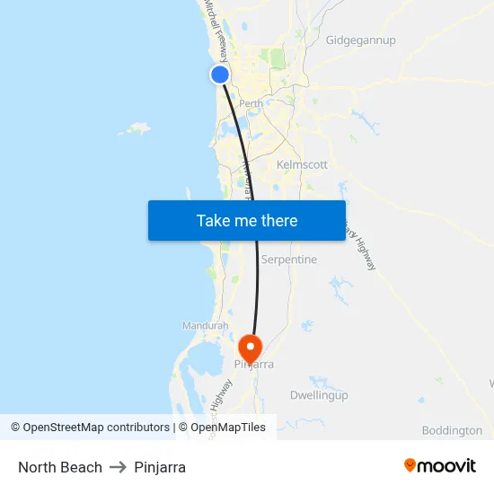 North Beach to Pinjarra map