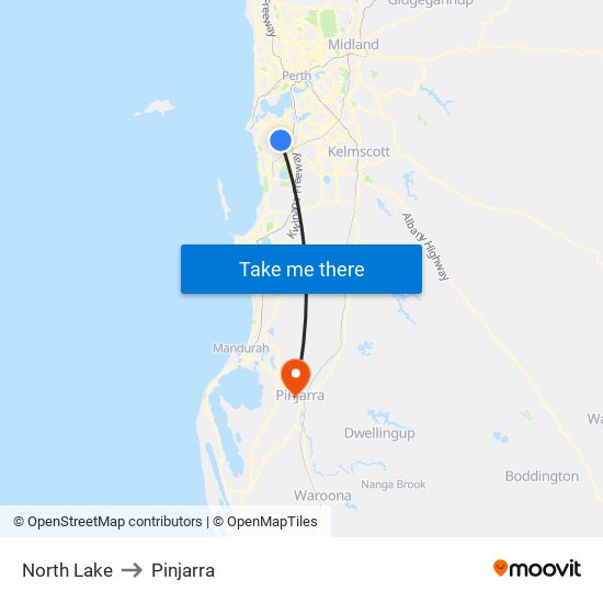 North Lake to Pinjarra map