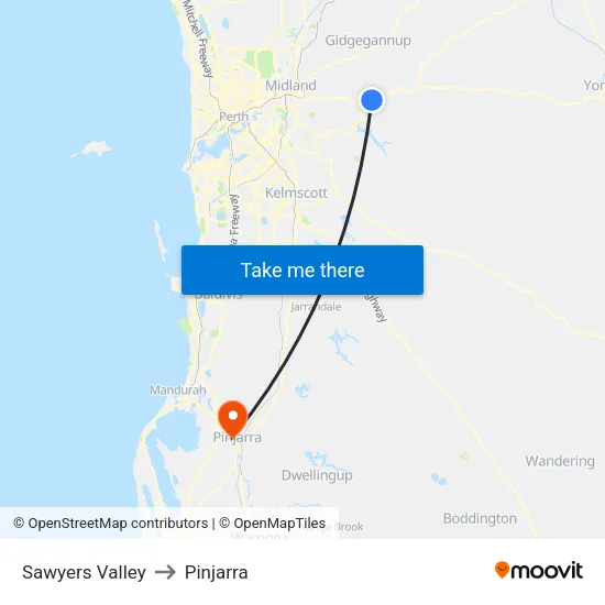 Sawyers Valley to Pinjarra map