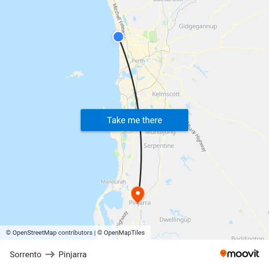 Sorrento to Pinjarra map