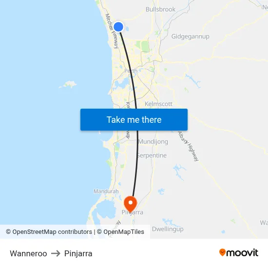 Wanneroo to Pinjarra map
