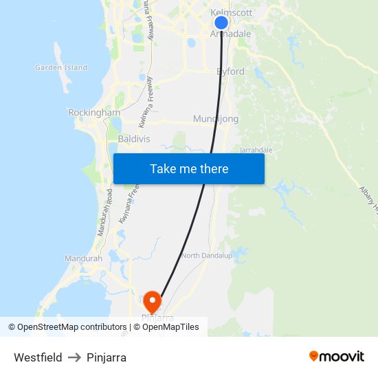 Westfield to Pinjarra map