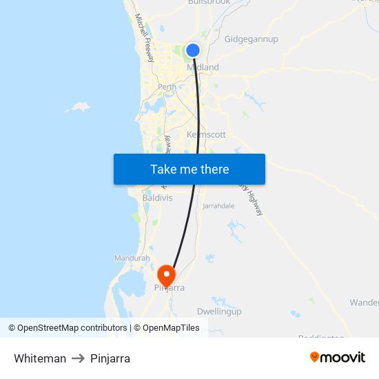 Whiteman to Pinjarra map