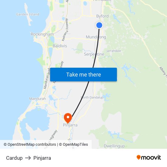 Cardup to Pinjarra map