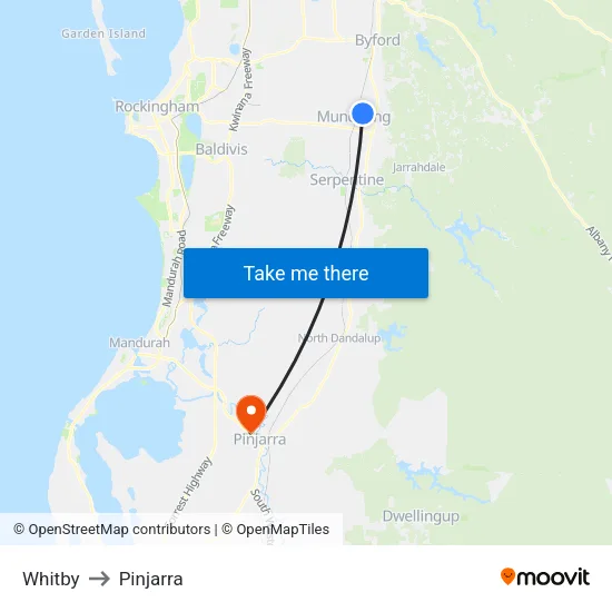 Whitby to Pinjarra map