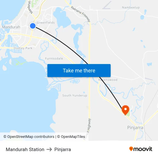 Mandurah Station to Pinjarra map
