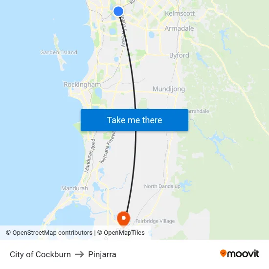 City of Cockburn to Pinjarra map