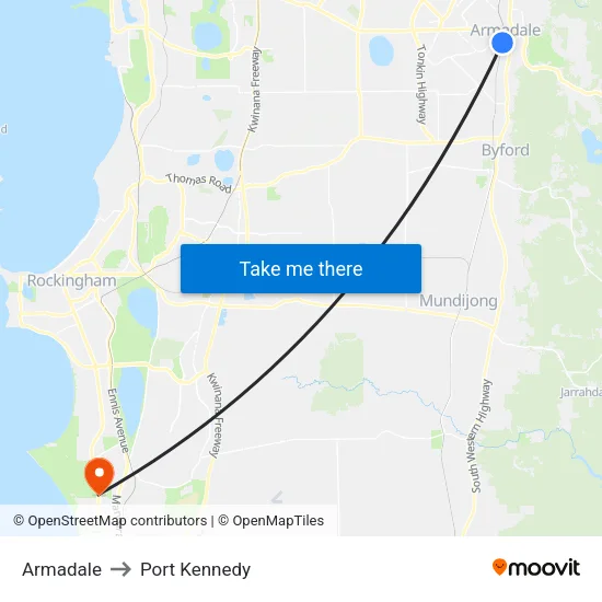 Armadale to Port Kennedy map