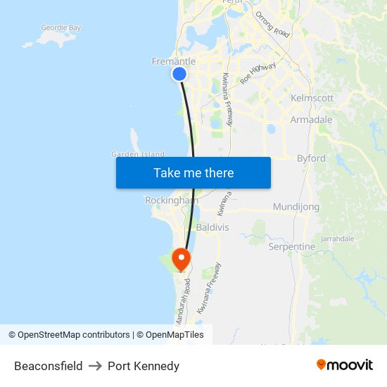 Beaconsfield to Port Kennedy map