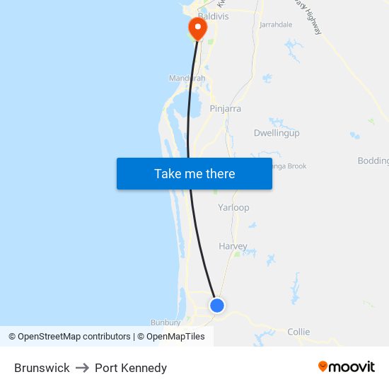 Brunswick to Port Kennedy map