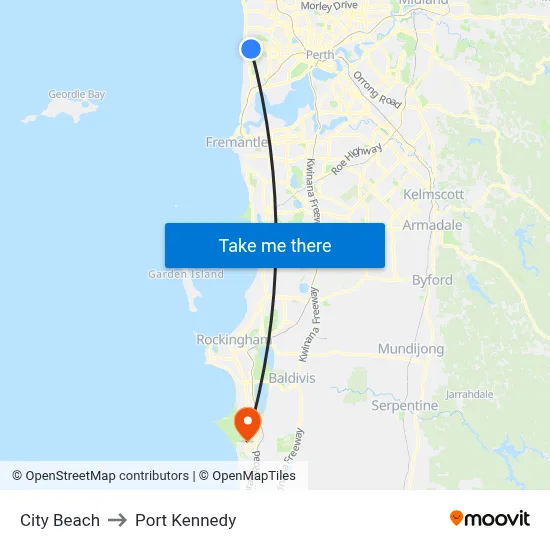 City Beach to Port Kennedy map