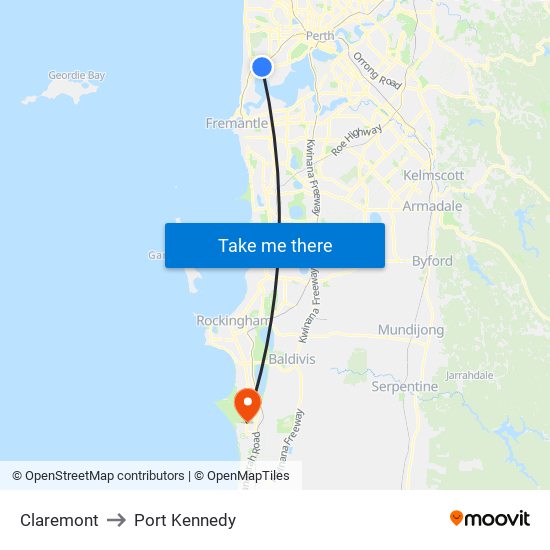 Claremont to Port Kennedy map