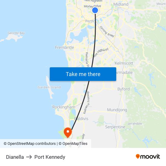 Dianella to Port Kennedy map