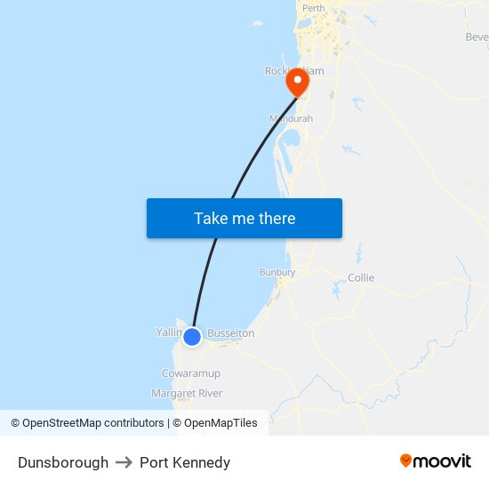 Dunsborough to Port Kennedy map