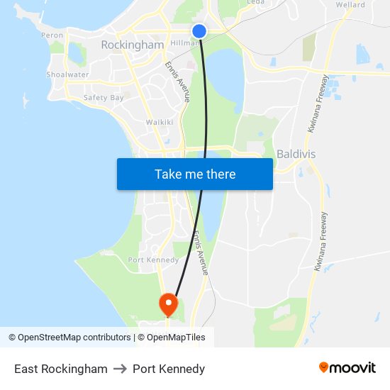 East Rockingham to Port Kennedy map