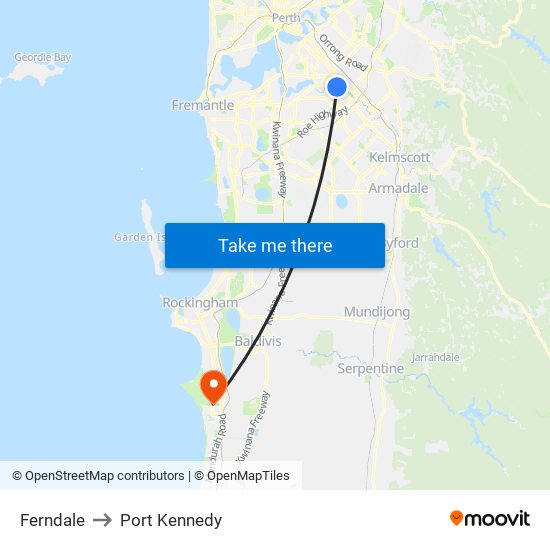 Ferndale to Port Kennedy map