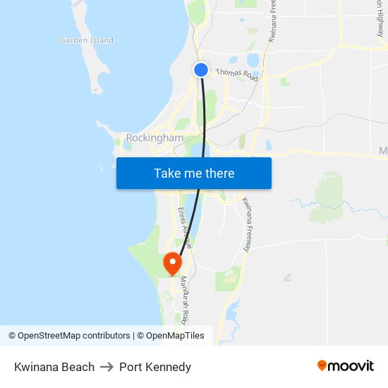 Kwinana Beach to Port Kennedy map