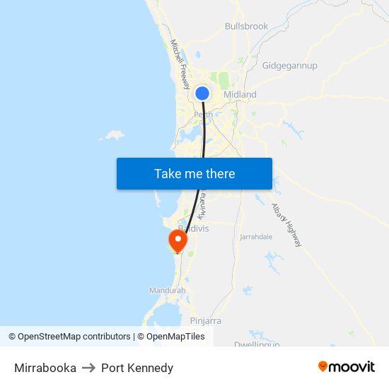 Mirrabooka to Port Kennedy map