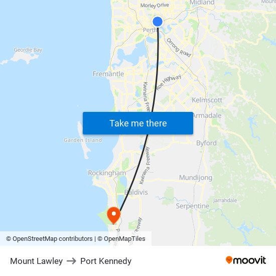 Mount Lawley to Port Kennedy map