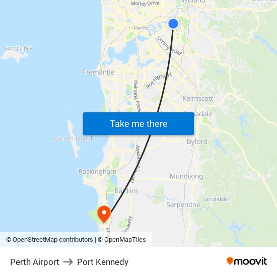 Perth Airport to Port Kennedy map