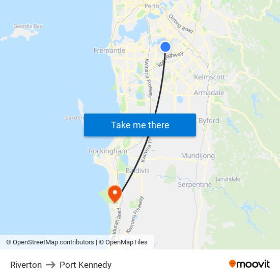 Riverton to Port Kennedy map