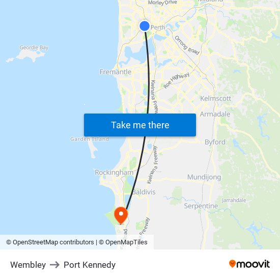 Wembley to Port Kennedy map