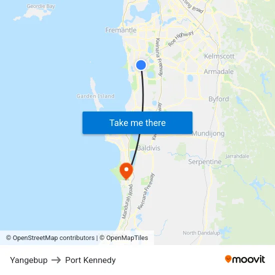 Yangebup to Port Kennedy map