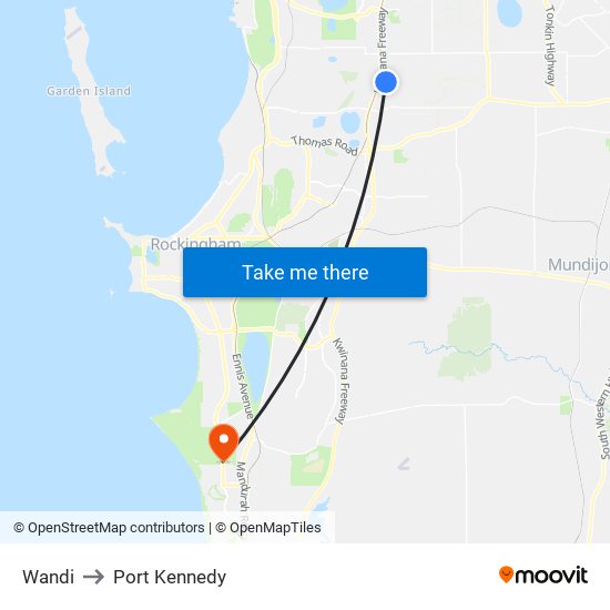 Wandi to Port Kennedy map