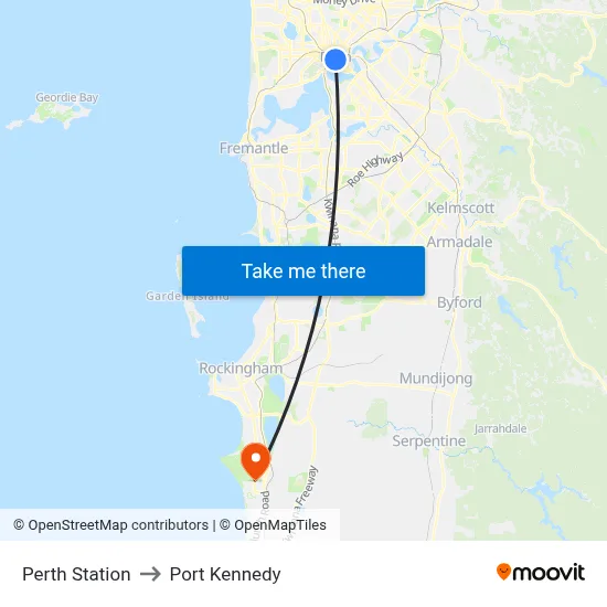 Perth Station to Port Kennedy map