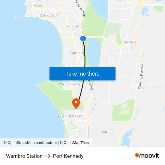 Warnbro Station to Port Kennedy map
