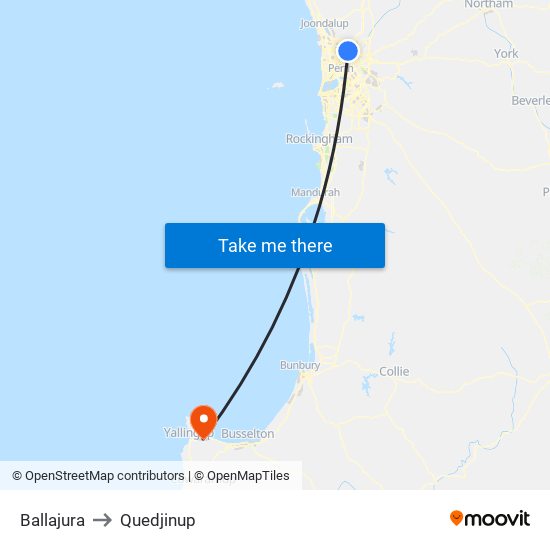 Ballajura to Quedjinup map