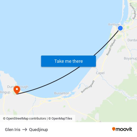 Glen Iris to Quedjinup map