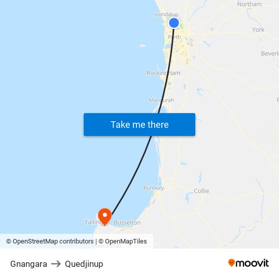 Gnangara to Quedjinup map