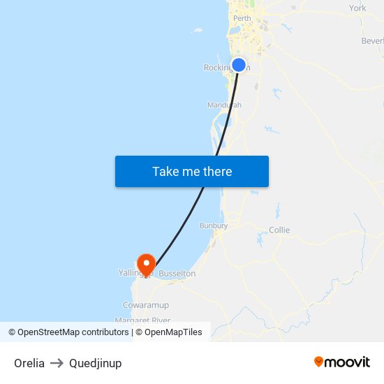 Orelia to Quedjinup map