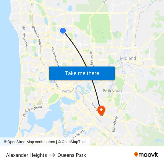 Alexander Heights to Queens Park map